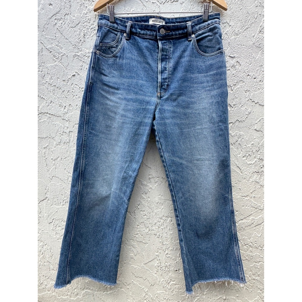 Rollas Classic Flare‎ Crop Jeans High Rise Button Fly Medium Wash Blue Size 30